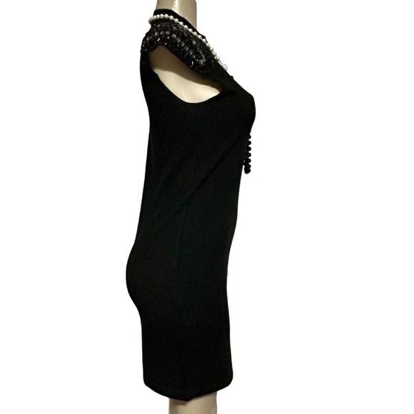 Design History Sweater Dress Women's Medium Black Fitted Cap Sleeves Embellished - Picture 3 of 12